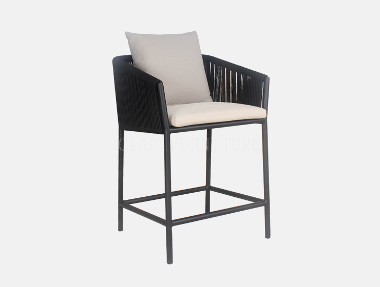 Schwarzer, stilvoller Hotel-Stuhl für den Außenbereich aus Seil