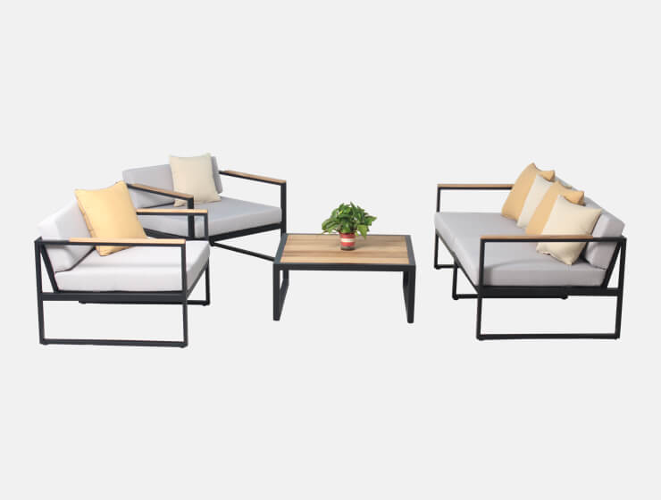 Einfaches Outdoor-Sofa-Set aus Aluminium in Schwarz